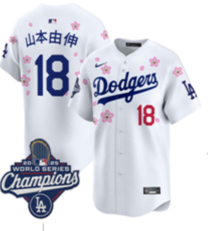 Men Nike 2026 Los Angeles Dodgers #18 Yamamoto White Sakura Edition Game MLB Jersey 071